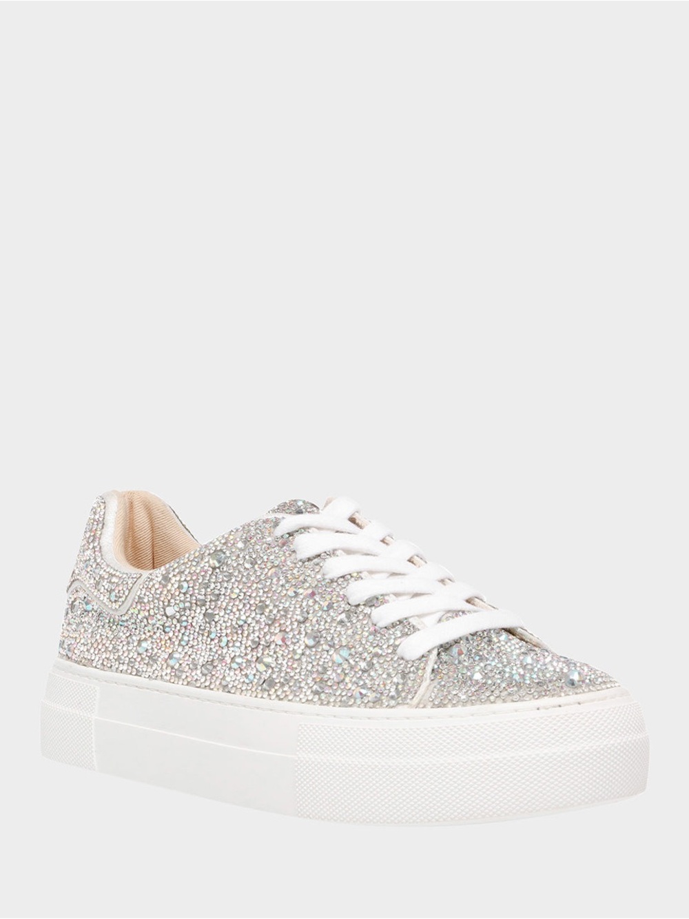 Betsey Johnson Sidny Rhinestone Platform Sneakers Silver Bride Sparkle Glam -6.5 - Picture 2 of 11